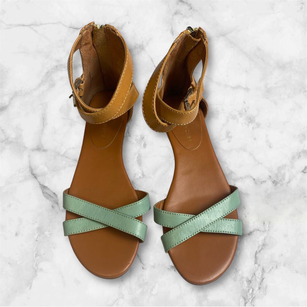 Rebecca Minkoff Women's Tan and Green Bettina Strappy, Flat Sandal Size 6